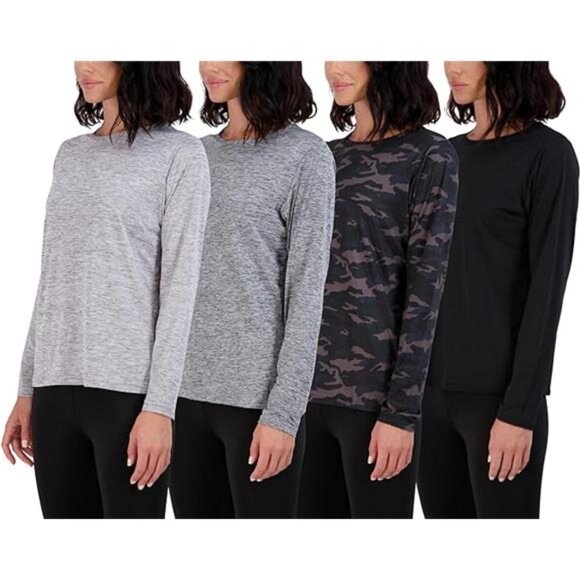 4 Pack: Women's Dry-Fit Tech Stretch Long-Sleeve Athletic Workout T-Shirt - Picture 7 of 7